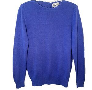 Vintage 1970s-80s Malia 100% Silk Blue Knit Sweater British Hong Kong Small